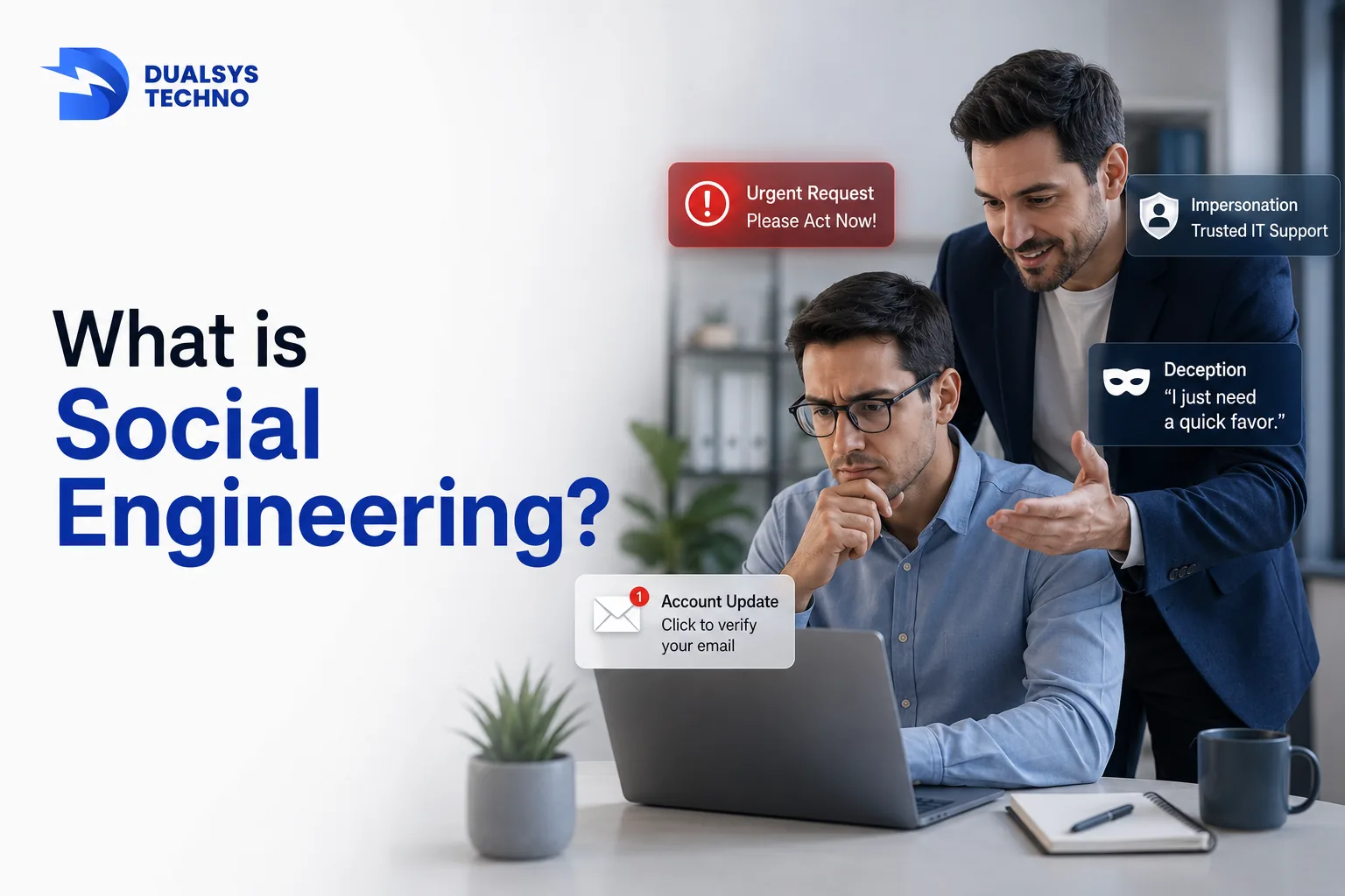 What is Social Engineering? Showing how attackers use urgency, impersonation, deception, and phishing to manipulate employees